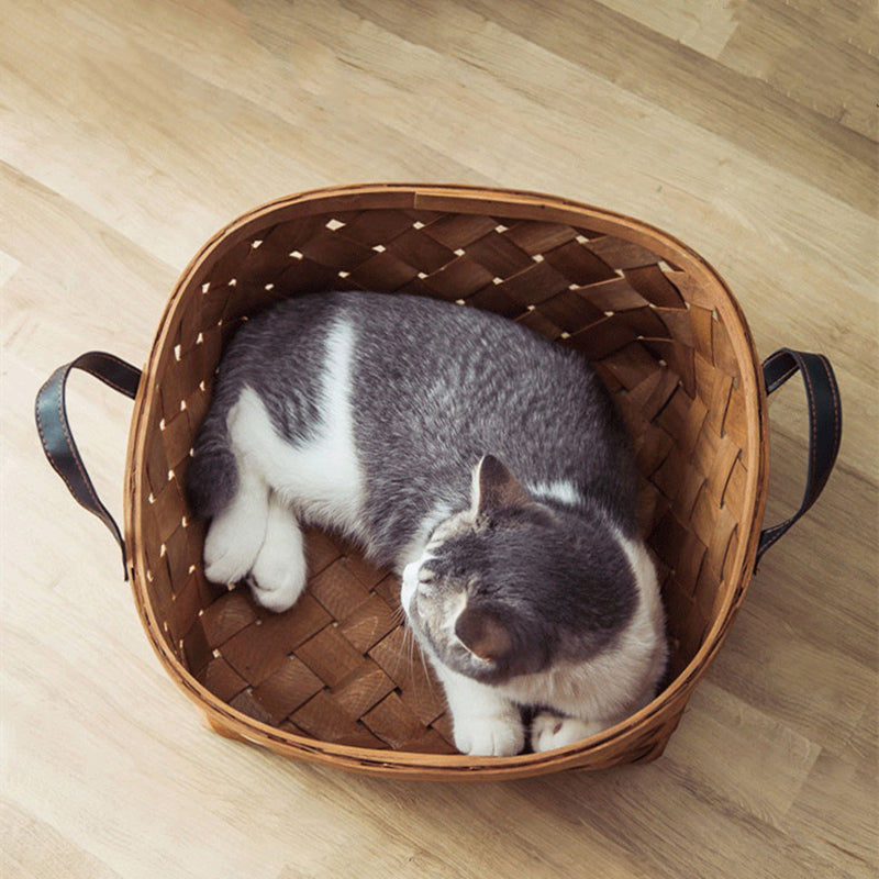 Bamboo Rattan Cat Bed House